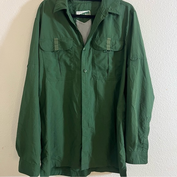 LL Bean Insect Shield Long Sleeve Shirt Green Sz Large - Picture 1 of 9